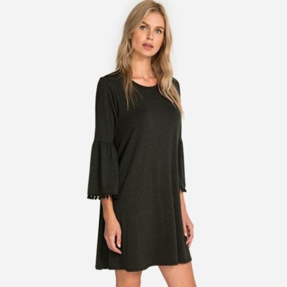 EUC Johnny Was Calmé Flute Sleeve Swing Dress Black Size Large